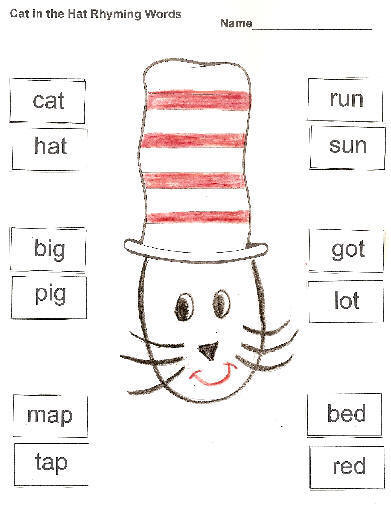 cat in hat hat pattern. Cat in the Hat Rhyming Words